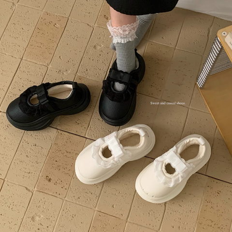 ［靴］防水ファー厚底ローファー【37MZU0】